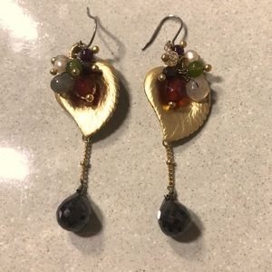 Gold Leaf Dangle Drop Earrings